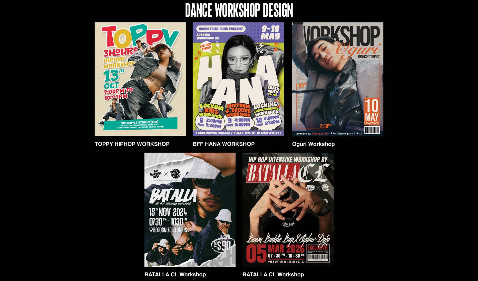 Toppy hip-hop workshop, BFF Hana workshop, Oguri workshop, Batalla CL workshops