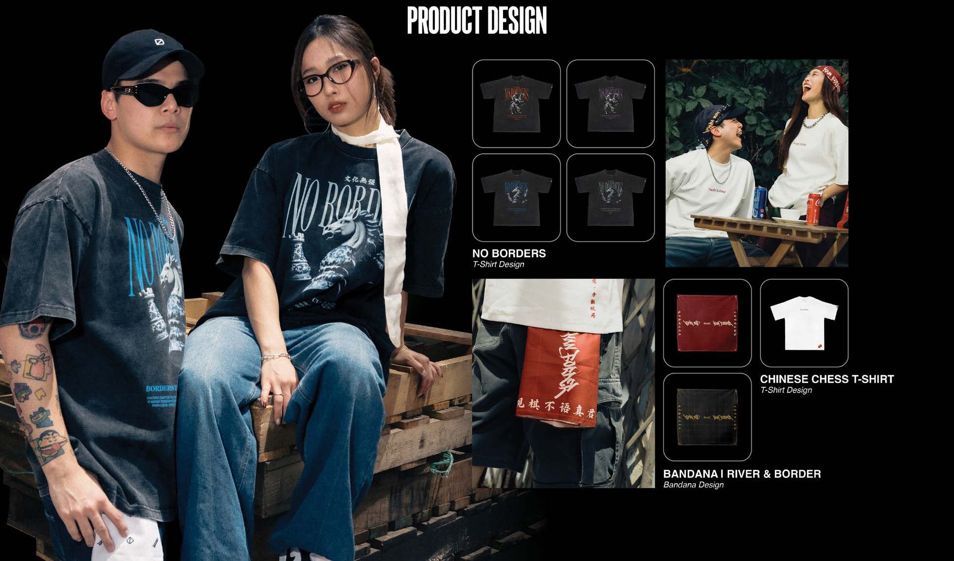 Product design — No Borders, Chinese Chess tee, River & Border bandana