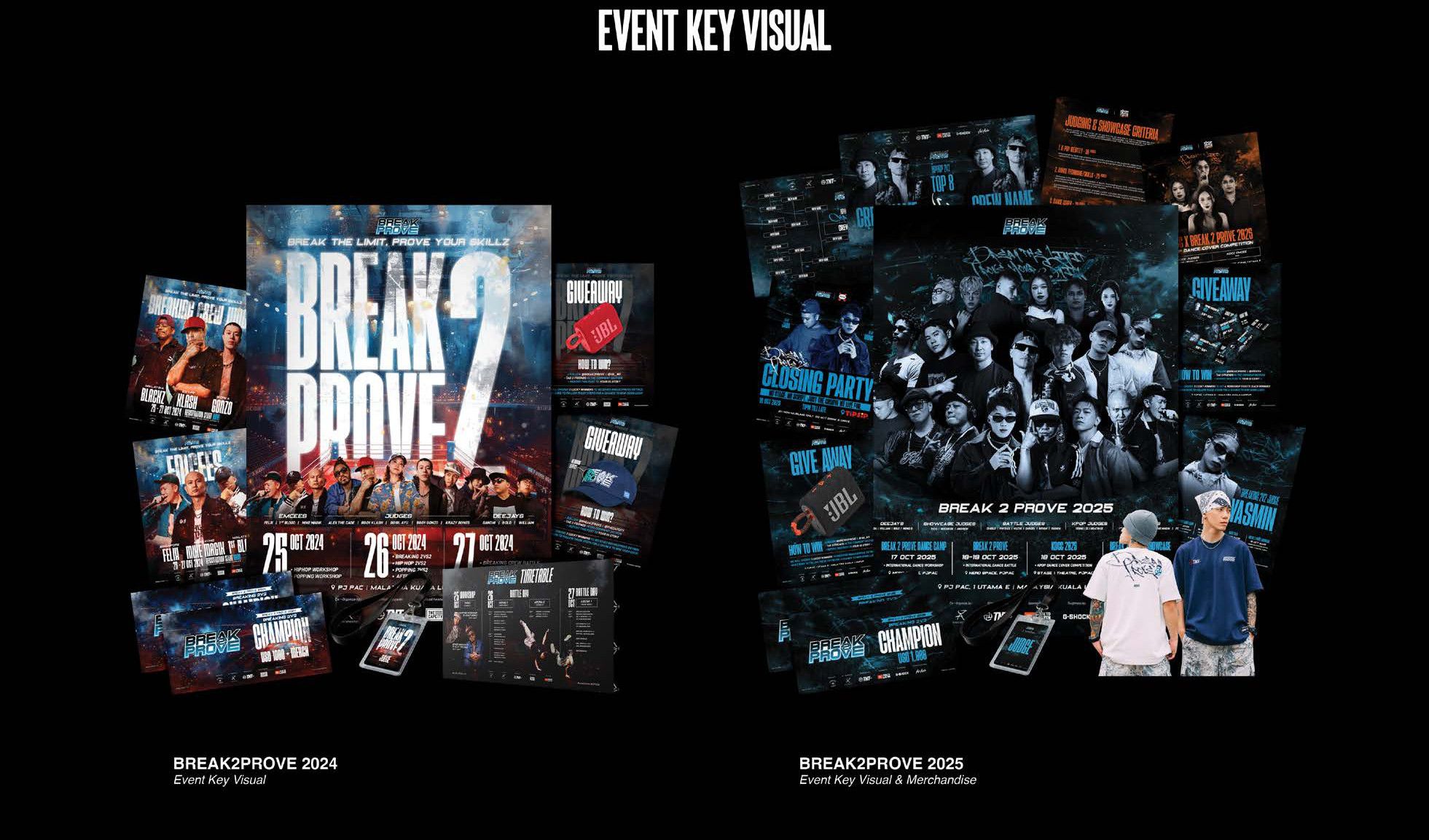Break2Prove 2024 and 2025 key visuals & merch