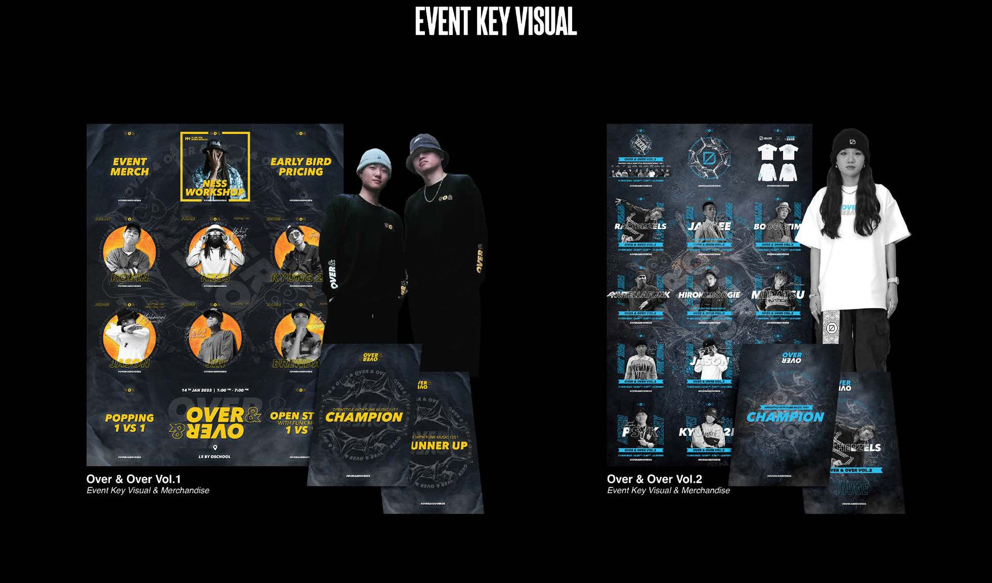 Event key visual & merch — Vol. 1 and Vol. 2